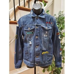 Rebel Star Men's Blue Denim Cotton Long Sleeve Buttons Front Casual Jacket Small